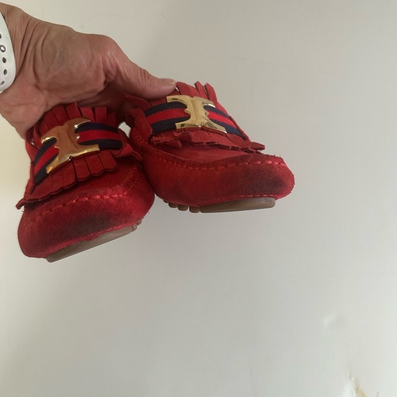 Tory Burch Gemini Red Suede Loafers - Picture 3 of 4